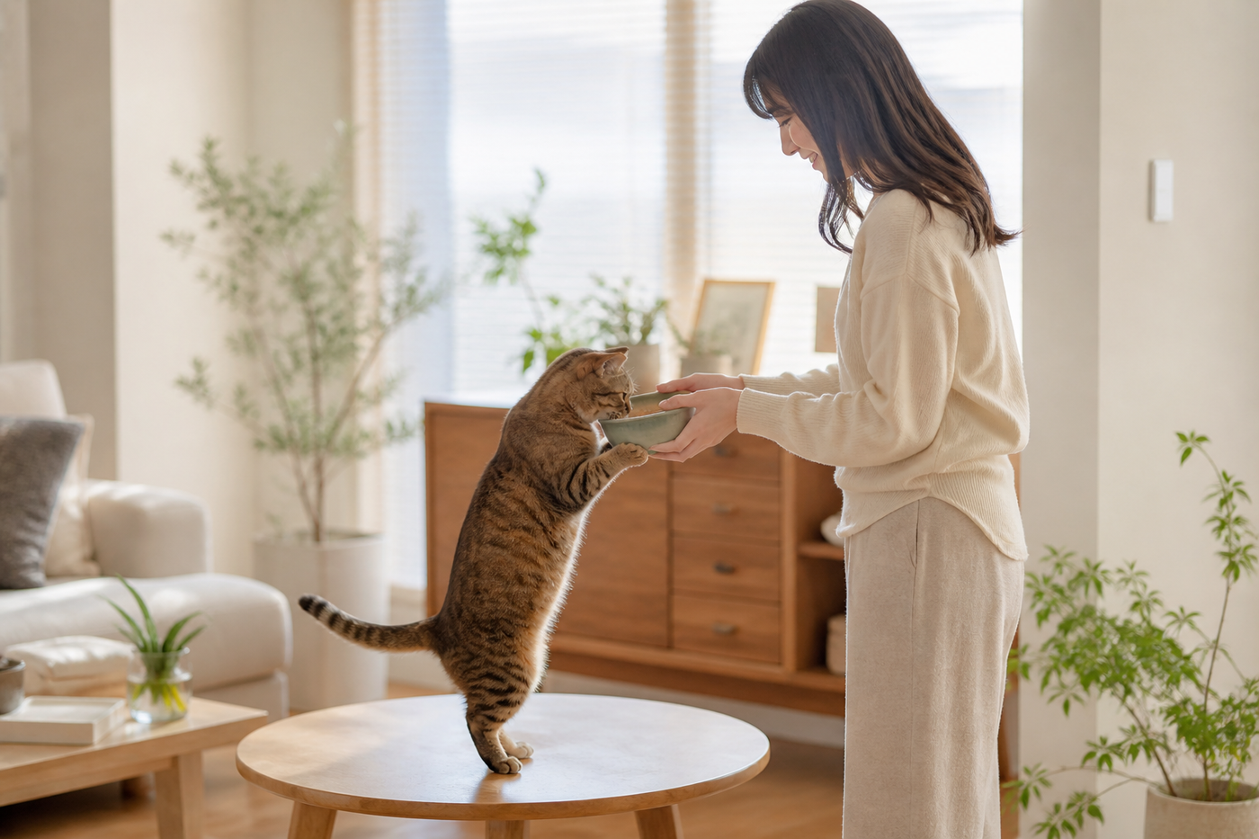 Dog and cat relaxing in a clean modern apartment
